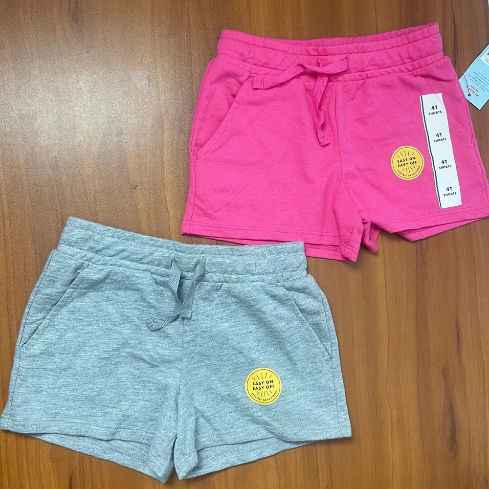 Lot of 2 Cat & Jack Toddler Girls 4T Shorts Pink Gray Knit Easy On 4yo NWT